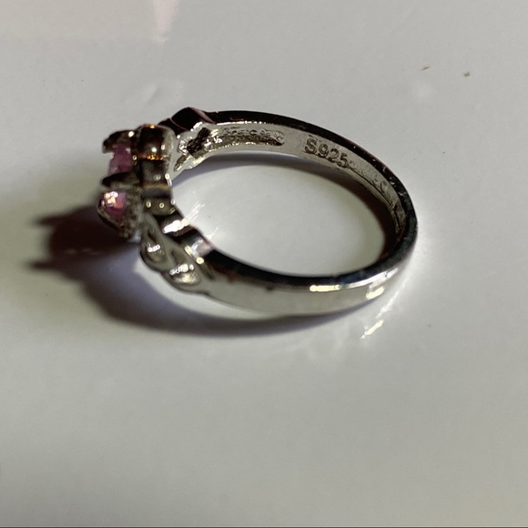 Silver Pink Topaz CZ Heart Ring - Picture 9 of 11
